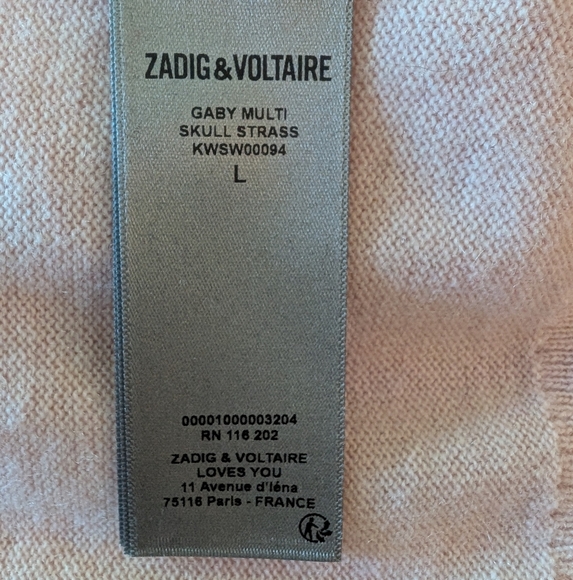 Zadig & Voltaire Pink Gaby Skull Strass Wool And Cashmere Blend Crewneck sz L - Picture 11 of 12